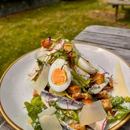 Scotch egg salad in the garden